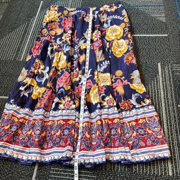 Soft Surroundings Large Kara Maxi Skirt Navy Floral Tiered Pockets - Picture 12 of 13